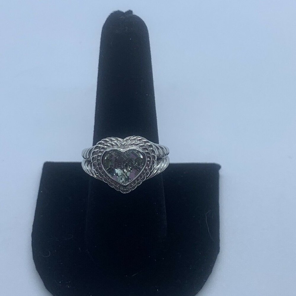 Judith Ripka Sterling Silver Ring With Green Amethyst Heart Shaped Stone Size 8